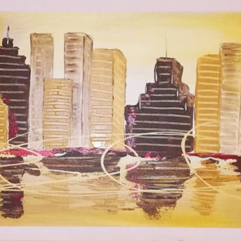 Painting titled "Gold City" by Twiggy, Original Artwork, Acrylic Mounted on Wood Stretcher frame