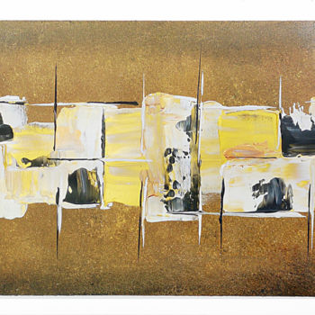 Schilderij getiteld "Graphic Gold" door Twiggy, Origineel Kunstwerk, Acryl Gemonteerd op Frame voor houten brancard