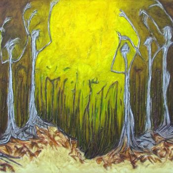 Painting titled "la forêt pétrifiée" by Béatrice Pillard, Original Artwork, Oil