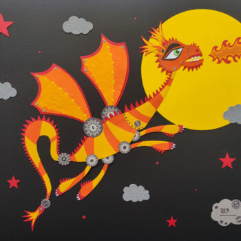 Collages intitolato "Sirius, le dragon d…" da Beatrice Sartori, Opera d'arte originale, Collages