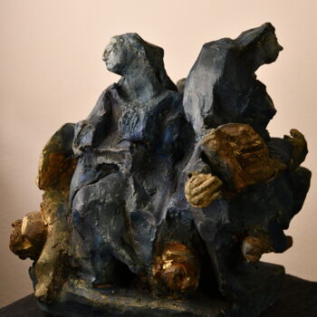 Sculpture intitulée "La foule en tout se…" par Bhyest, Œuvre d'art originale, Terre cuite