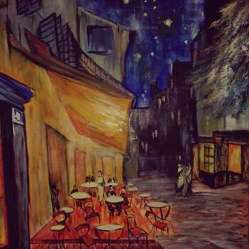 Pittura intitolato "la terrasse du café" da Beatrice Auriol Besombes, Opera d'arte originale, Olio Montato su Telaio per bar…