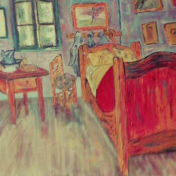 Schilderij getiteld "La chambre à Arles" door Beatrice Auriol Besombes, Origineel Kunstwerk, Olie Gemonteerd op Frame voor h…