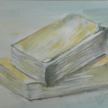 Painting titled "les deux livres" by Beatrice Auriol Besombes, Original Artwork, Watercolor