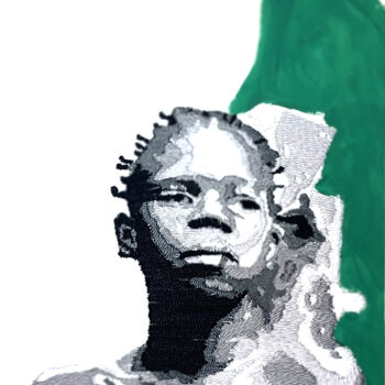 Sztuka tkaniny zatytułowany „pygmée du Congo” autorstwa Béatrice Beraud, Oryginalna praca, Haft Zamontowany na Karton
