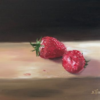 Peinture intitulée "Croquez la fraise !…" par Béatrice Viez, Œuvre d'art originale, Huile