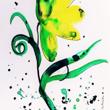Malerei mit dem Titel "Flor amarilla" von Beatriz Astudillo, Original-Kunstwerk, Aquarell