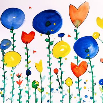 Peinture intitulée "Flores multicolores" par Beatriz Astudillo, Œuvre d'art originale, Aquarelle