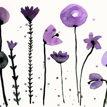 Pittura intitolato "Flores violetas" da Beatriz Astudillo, Opera d'arte originale, Acquarello