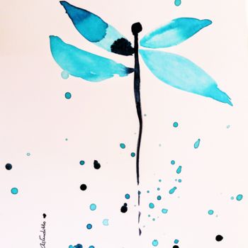 Pintura intitulada "Una libélula" por Beatriz Astudillo, Obras de arte originais, Aquarela