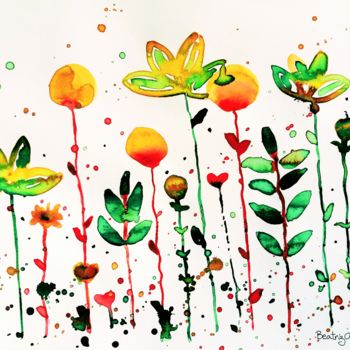Pintura intitulada "Anuncio de primavera" por Beatriz Astudillo, Obras de arte originais, Aquarela