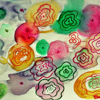 Peinture intitulée "Flores y fondo" par Beatriz Astudillo, Œuvre d'art originale, Aquarelle