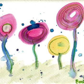 Pintura titulada "Flores de color" por Beatriz Astudillo, Obra de arte original, Acuarela