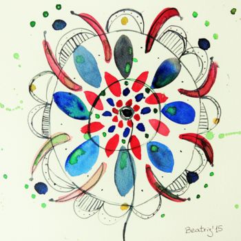 Pintura titulada "Flor-sol (a)" por Beatriz Astudillo, Obra de arte original, Acuarela