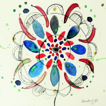 Painting titled "Flor-sol (a)" by Beatriz Astudillo, Original Artwork, Watercolor