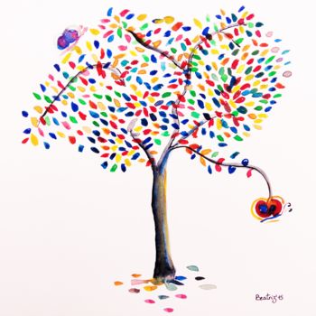 Pintura intitulada "Árbol arco iris" por Beatriz Astudillo, Obras de arte originais, Aquarela