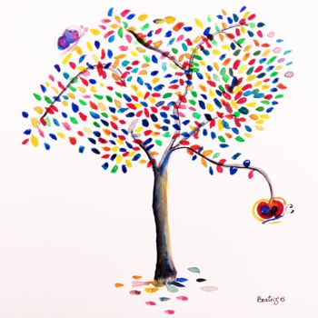 Painting titled "Árbol arco iris" by Beatriz Astudillo, Original Artwork, Watercolor