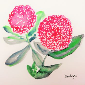 Peinture intitulée "Hortensias" par Beatriz Astudillo, Œuvre d'art originale, Aquarelle