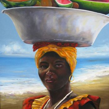 Painting titled "La negra Tomasa" by Beatriz Elena Hoyos H, Original Artwork, Oil