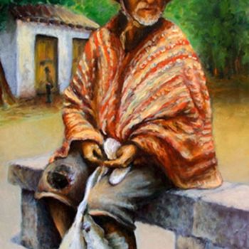 Painting titled "abuelo en pisac" by Beatriz Loreto Pineda, Original Artwork
