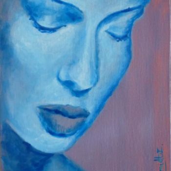 Pittura intitolato "visage bleu" da Schmidt Isabelle, Opera d'arte originale