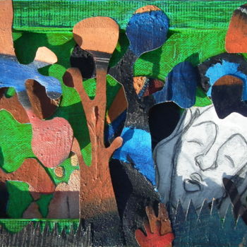 「Forêt sacrée」というタイトルの絵画 Bebuによって, オリジナルのアートワーク, オイル ウッドストレッチャーフレームにマウント