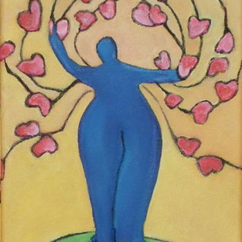 Painting titled "L'arbre bleu" by Bebu, Original Artwork, Oil