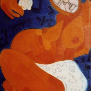 Painting titled "Femme à la fleur" by Bebu, Original Artwork, Oil