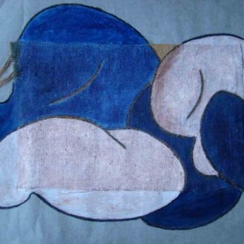 Peinture intitulée "Femme sur natte" par Bebu, Œuvre d'art originale, Huile