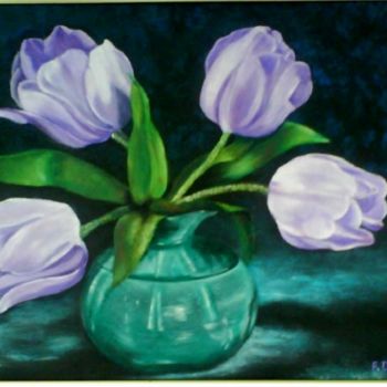 Painting titled "Les tulipes" by Aurore Alexis, Original Artwork, Oil