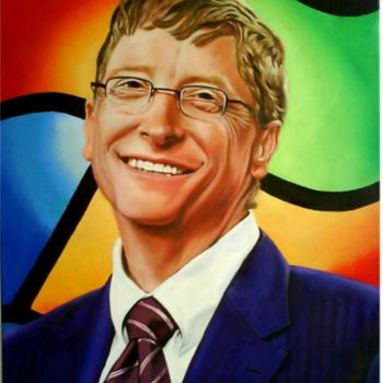 Painting titled "Bill Gates" by Aurore Alexis, Original Artwork, Oil