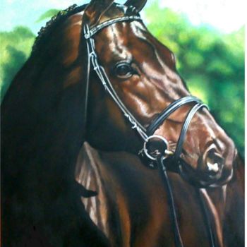 Peinture intitulée "Le cheval de course" par Aurore Alexis, Œuvre d'art originale, Huile