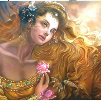 Painting titled "La Sirène" by Aurore Alexis, Original Artwork, Oil