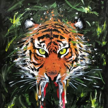 Painting titled "L'œil du tigre" by Bechti, Original Artwork, Acrylic