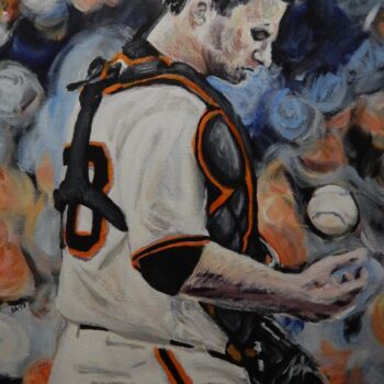 Painting titled "Buster Posey" by Becky Arner, Original Artwork, Acrylic