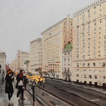 Malarstwo zatytułowany „Rain at the Museum” autorstwa Becky Arner, Oryginalna praca, Akryl