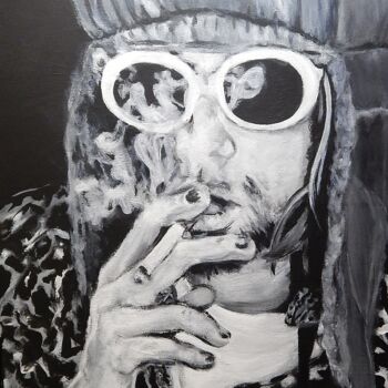 Malarstwo zatytułowany „Kurt Cobain in chee…” autorstwa Becky Arner, Oryginalna praca, Akryl