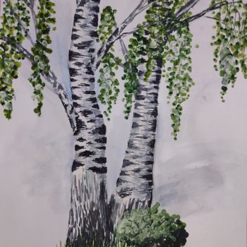 Картина под названием "Две берёзы" - Татьяна Скворцова, Подлинное произведение искусства, Акварель