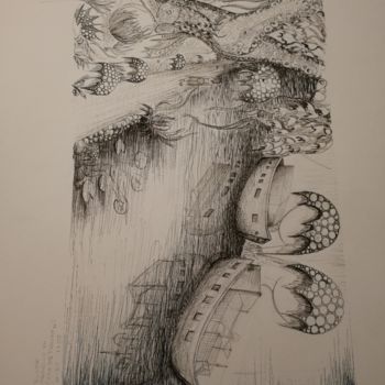 Drawing titled "L'île de la jatte ©" by Bega, Original Artwork, Ink