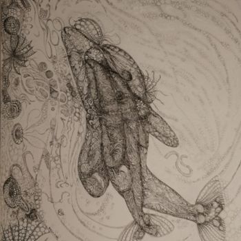 Drawing titled "Dauphins ©" by Bega, Original Artwork, Ink