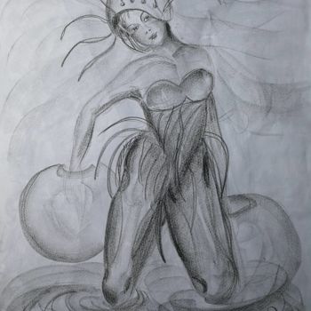 Drawing titled "La Déesse des Eaux ©" by Bega, Original Artwork, Pencil