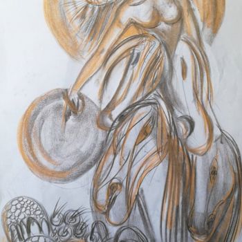 Drawing titled "La Femme Bélier ©" by Bega, Original Artwork, Chalk
