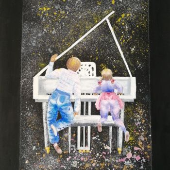 Painting titled "Le Piano ©" by Bega, Original Artwork, Gouache