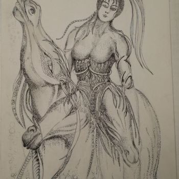 「La Cavalière ©」というタイトルの描画 Begaによって, オリジナルのアートワーク, インク