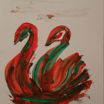 Painting titled "Flamenco the Swans ©" by Bega, Original Artwork, Gouache