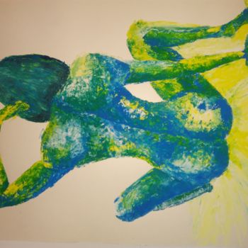 「Green Girl ©」というタイトルの絵画 Begaによって, オリジナルのアートワーク, グワッシュ水彩画