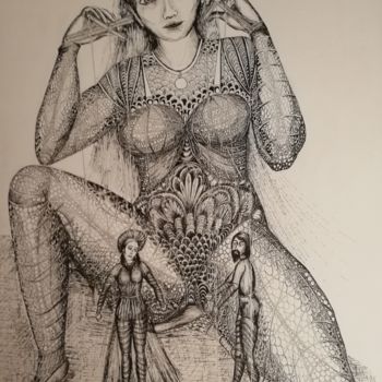 Drawing titled "Les Marionnettes ©" by Bega, Original Artwork, Ink
