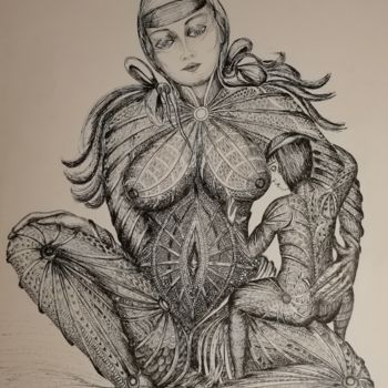 「Mom of the World ©」というタイトルの描画 Begaによって, オリジナルのアートワーク, インク