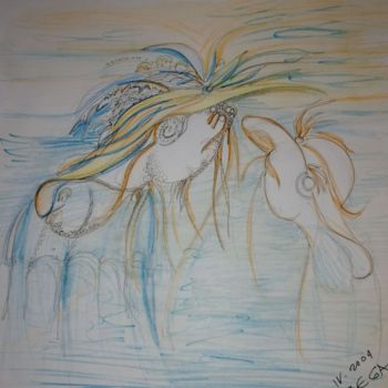 Drawing titled "Amitiés ©" by Bega, Original Artwork, Watercolor