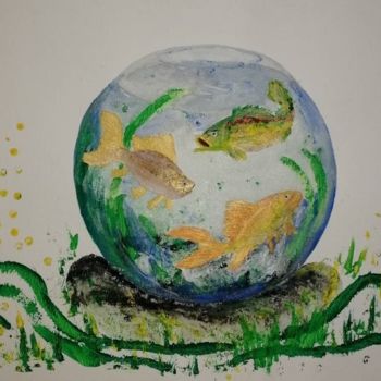 「Fishes ©」というタイトルの絵画 Begaによって, オリジナルのアートワーク, グワッシュ水彩画